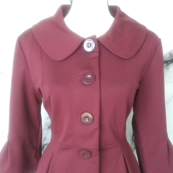 🆕Eden Court Button Up Peplum Pleated Pea Coat LG - Picture 2 of 8